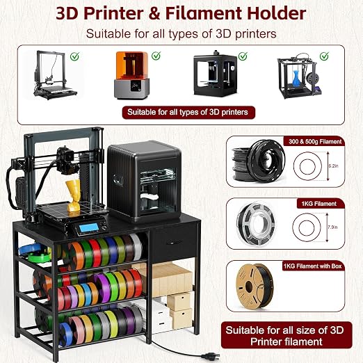 3D Printer Stand with Filament Storage Rack, 3-Tier Filament Holder with Drawer - Image 7
