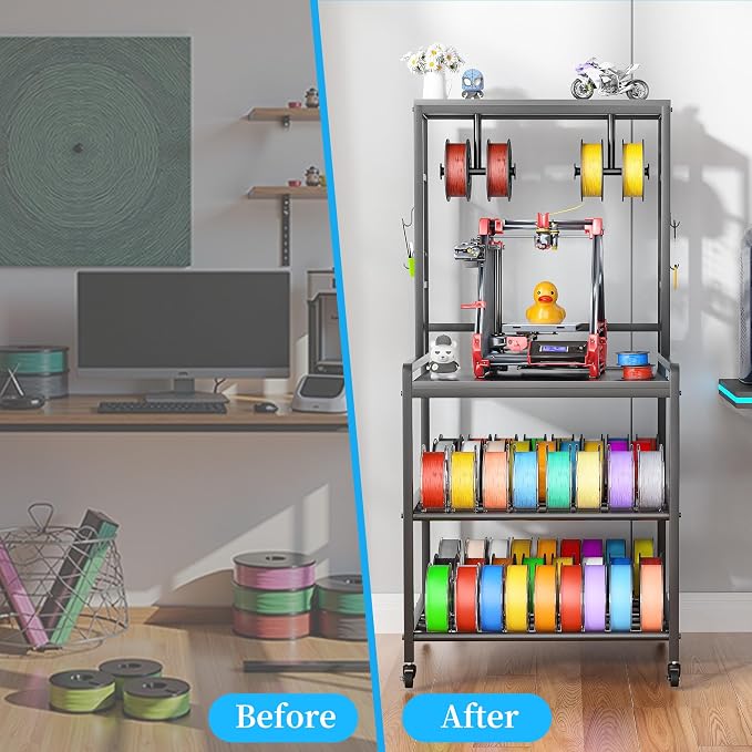 Kepproty 3D Printer Stand with Power Outlet, Rolling Storage Cart w/Filament - Image 5