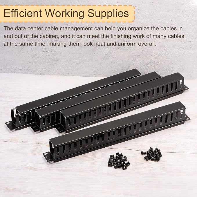 PATIKIL 1U 19 Inch Cable Manager, 4 Pack 24 Slot Horizontal Rack Mount Wire - Image 4