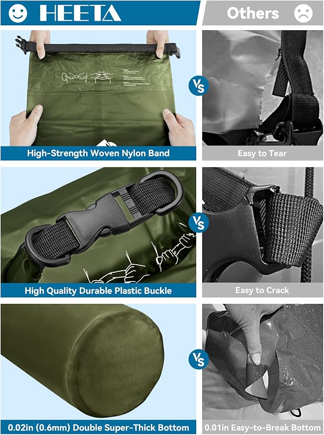 HEETA Dry Bag Waterproof for Women Men, 5L/10L/20L/30L/40L Roll Top Lightweight - Image 4