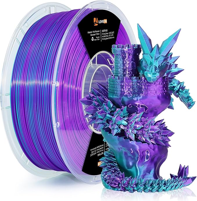 LOVOON 3D Printing Filament PLA Silk Multicolor PLA Filament 1.75mm DualColor by LOVOON
