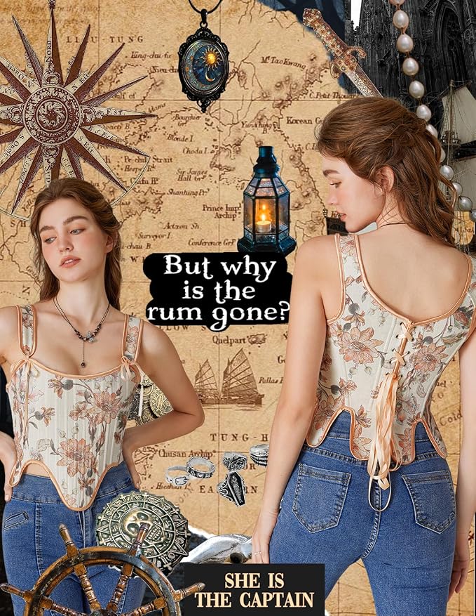 SCARLET DARKNESS Bustier Tops for Women Renaissance Floral Lace Up Bodyshaper - Image 3