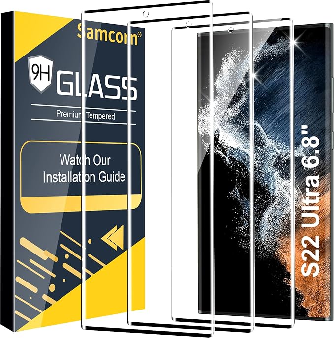3 Pack Galaxy S22 Ultra Screen Protector, HD Clear Tempered Glass, Fingerprint by Unknown