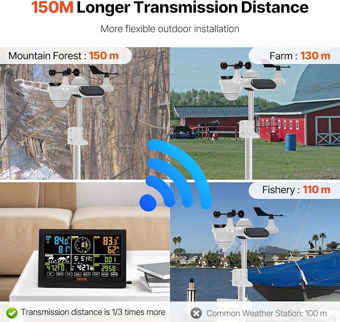 VEVOR 7-in-1 Wireless Weather Station, 7.5 in Color Display, Digital Weather - Image 3