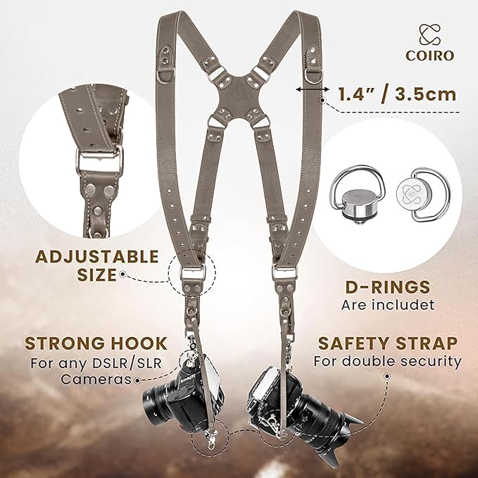 C Coiro Dual Camera Harness Shoulder Leather Camera Strap - Image 2