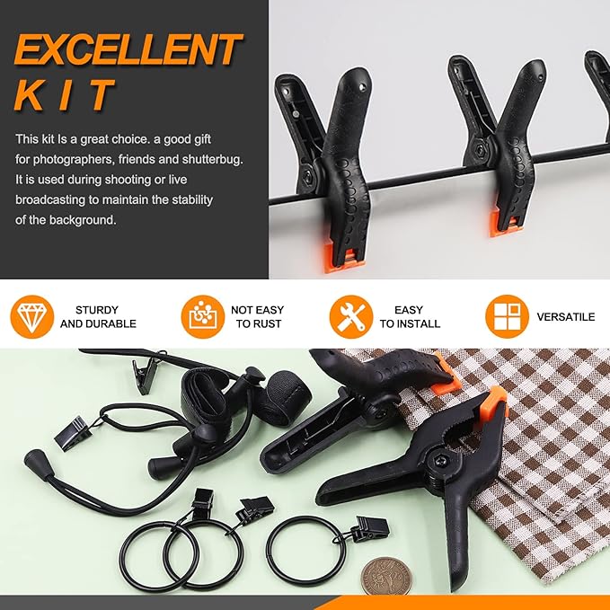 22Pcs Backdrop Kit with Clips, Rings & Spring Clamps - Image 3