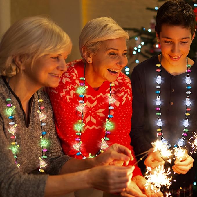 1PCS Light up Christmas Necklace Tree Bulb, 3 Modes Colorful Xmas Accessories - Image 5