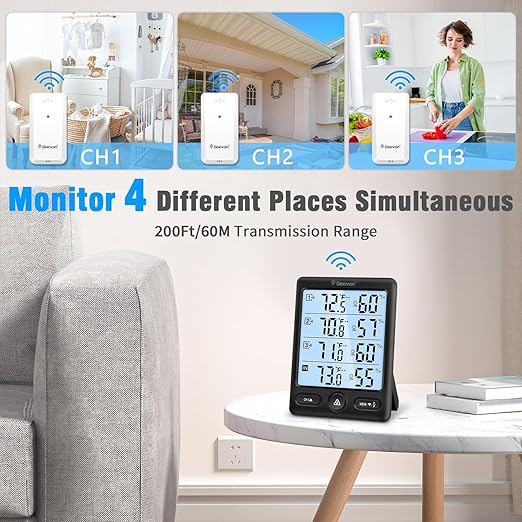 Geevon Indoor Outdoor Thermometer Wireless 3 Remote Sensors, 5-Inch Display - Image 3