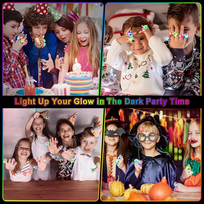 OLUPP Light Up Rings, Glow In The Dark Party Supplies, 6 Style Flashing Glow In - Image 5