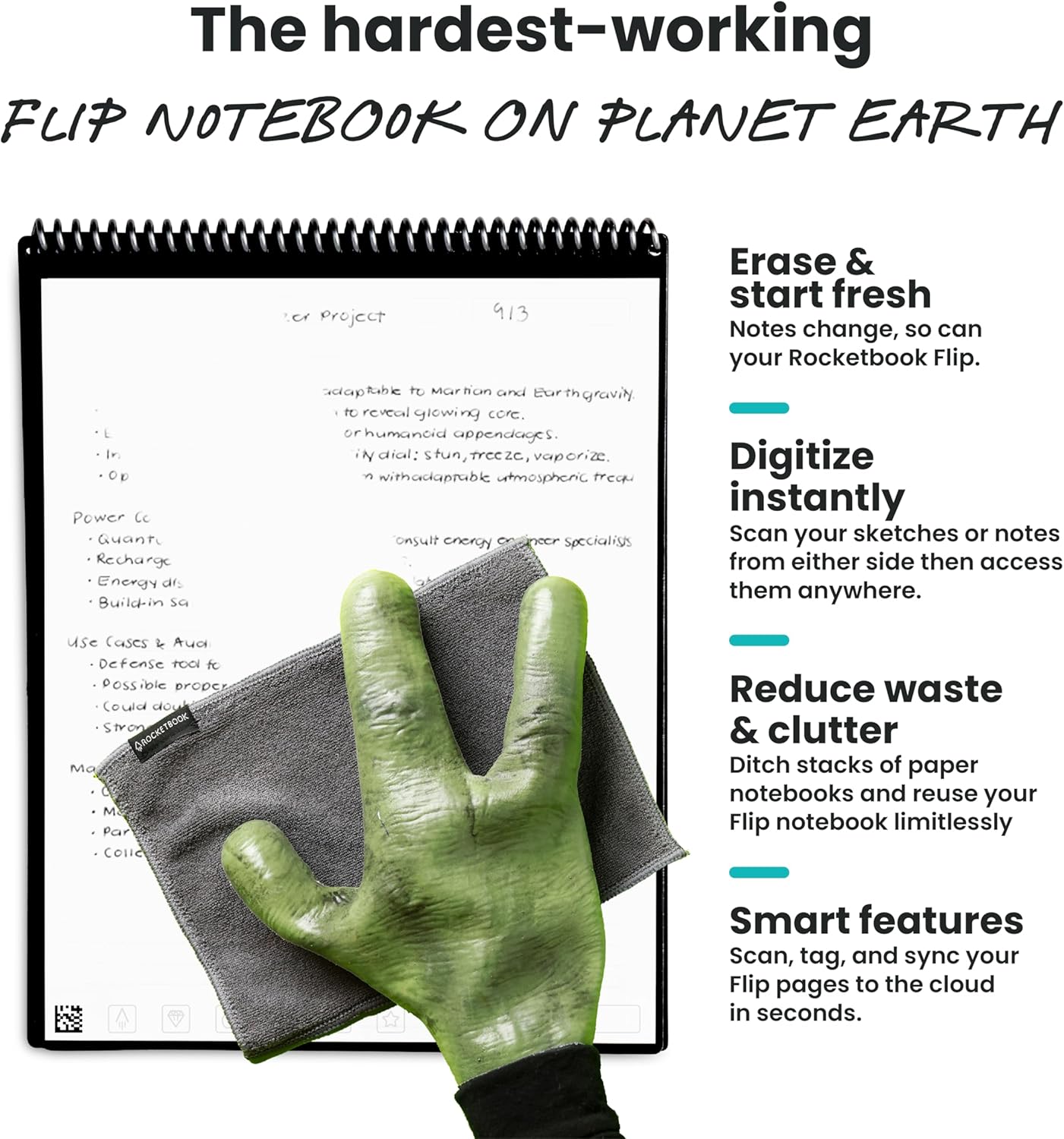 Rocketbook Flip Reusable Smart Notepad, Top Bound Notebook Letter Size 8.5x11, Navy Blue - Lined and Dotted Pages, App-Connected, Erasable, Ideal for Righties and Lefties