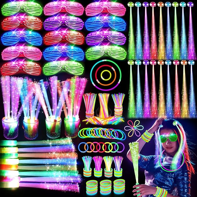 OLUPP 148 PCS Glow in the Dark Party Supplies, 16 Fiber Optic Wands, 14 LED by OLUPPGlowinTheDarkPartySupplies
