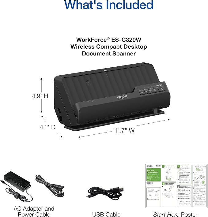 Epson Workforce ES-C320W Wireless Compact Desktop Document Scanner - Image 5