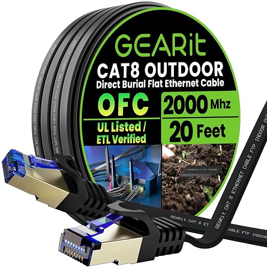 GEARit Cat 8 Outdoor Flat Ethernet Cable Direct Burial Rated LLDPE Jacket by GEARit