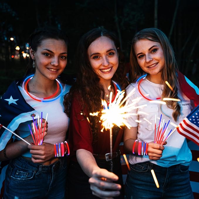 JOYIN 144 Pcs 4th of July Glow Sticks Bulk, Lightup Bracelet Necklace - Image 6