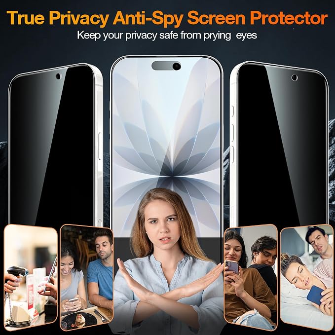 YMHML 3 Pack Compatible for iPhone 17 Privacy Screen Protector Tempered Glass + - Image 2