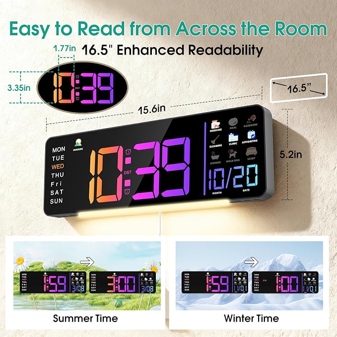 Hoifen Clock with Day and Date for Seniors, Remote Control, Night Light - Image 6