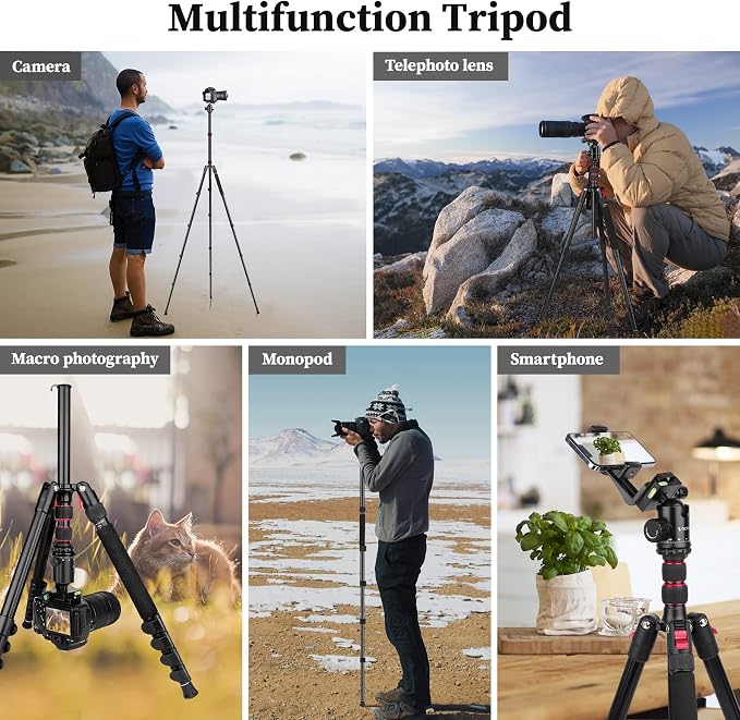 81" Professional Tripod for Camera & Phone -Tall, Compact Travel Tripod Stand - Image 8