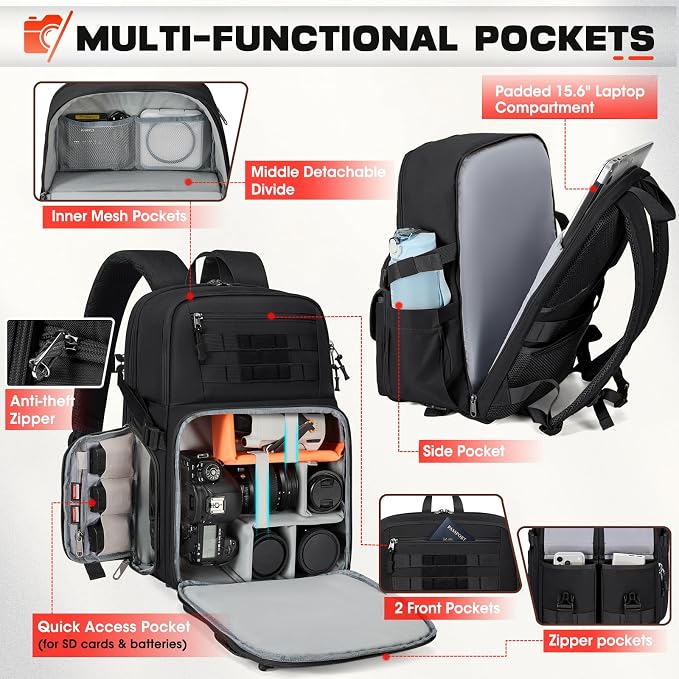 RAINSMORE Camera Bag Backpack for DSLR/SLR/Mirrorless Camera Bags for - Image 2