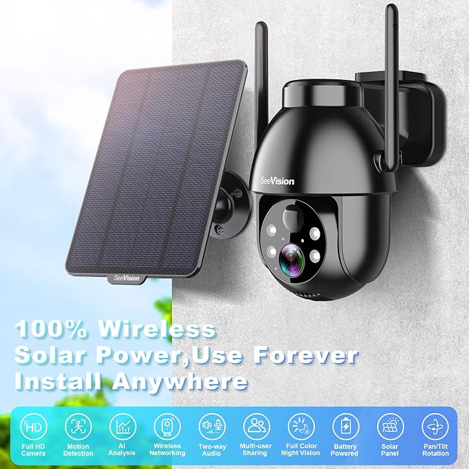 SeeVision Solar Security Cameras Wireless Outdoor, 2K PTZ WiFi 3MP Indoor - Image 2