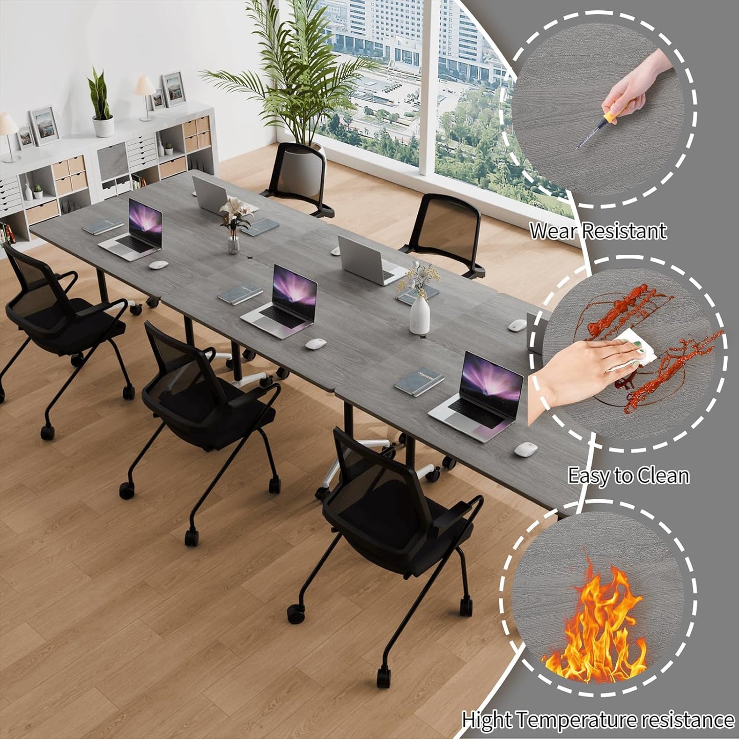 Conference Room Table with Flip-Top Design for Dynamic Meetings, Business Table Computer Desk with Heavy-Duty Frame,Foldable Seminar Meeting Tables for Home Office (6, B, 55.1IN)