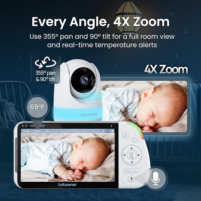 Babysense 5.5" Full-HD Split-Screen Baby Monitor, Video Baby Monitor - Image 7