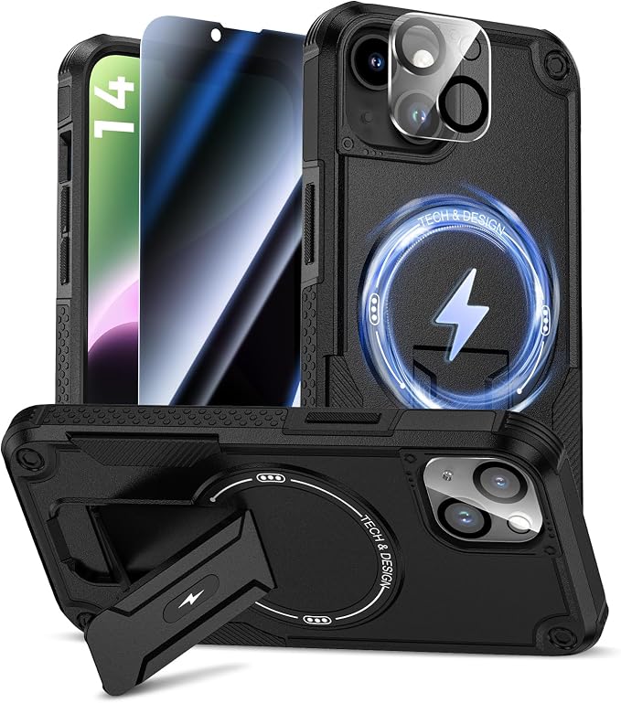 Goton for iPhone 14 Case with Privacy Tempered Glass Screen Protector & Camera by Goton