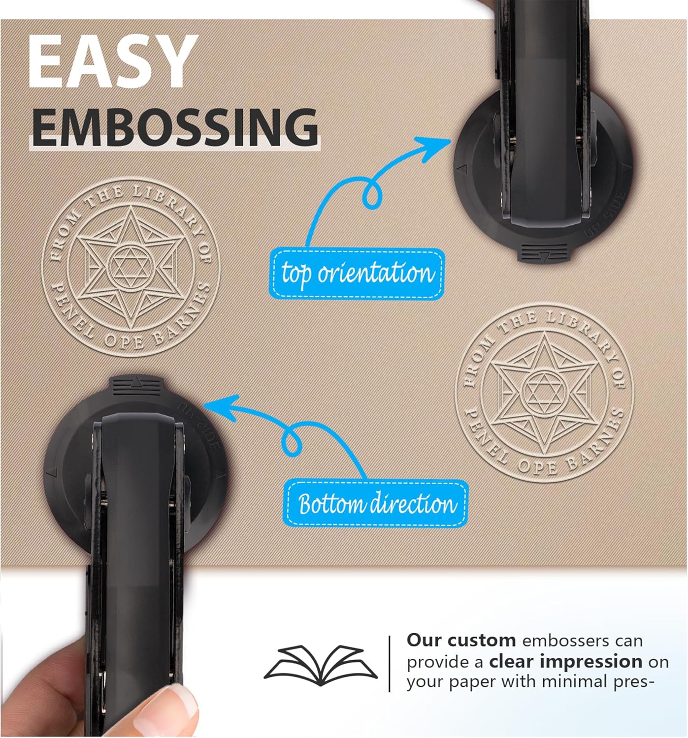Custom Book Embosser | Personalized Book Stamp | Self Ink Rubber Stamp from The Library of | Customizable Embosser (Magic Circle 10)