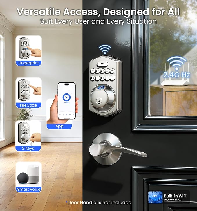 Veise VE012W Built-in WiFi Fingerprint Smart Lock, App Remote Control, - Image 2