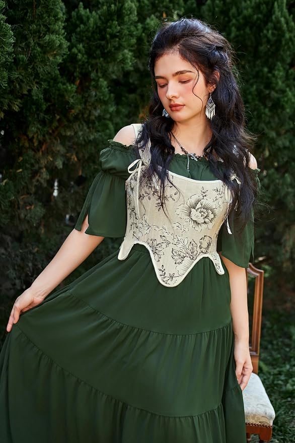 SCARLET DARKNESS Bustier Tops for Women Renaissance Floral Lace Up Bodyshaper - Image 2