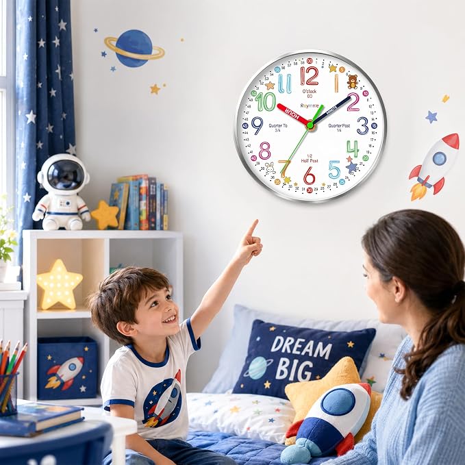Roymnie Wall Clock Learning to Tell Time Easily Non Ticking Battery Operated - Image 6