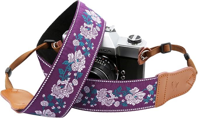 Padwa Lifestyle Purple Flowers Embroidered Camera Strap - Image 8