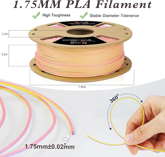 LOVOON Matte Tricolors PLA 3D Printer Filament Multi-Color Changing by Angle - Image 3