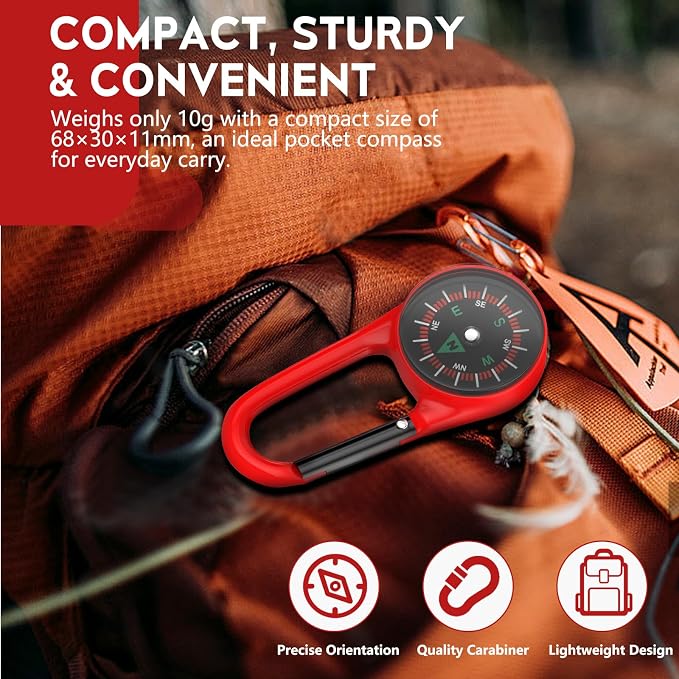 Carabiner Clip On Compass Keychain, Mini Pocket Compass - Image 4