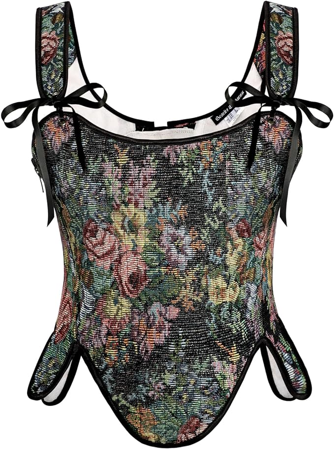 SCARLET DARKNESS Bustier Tops for Women Renaissance Floral Lace Up Bodyshaper by SCARLETDARKNESS