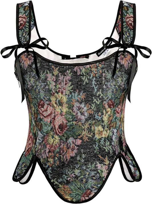 SCARLET DARKNESS Bustier Tops for Women Renaissance Floral Lace Up Bodyshaper by SCARLETDARKNESS