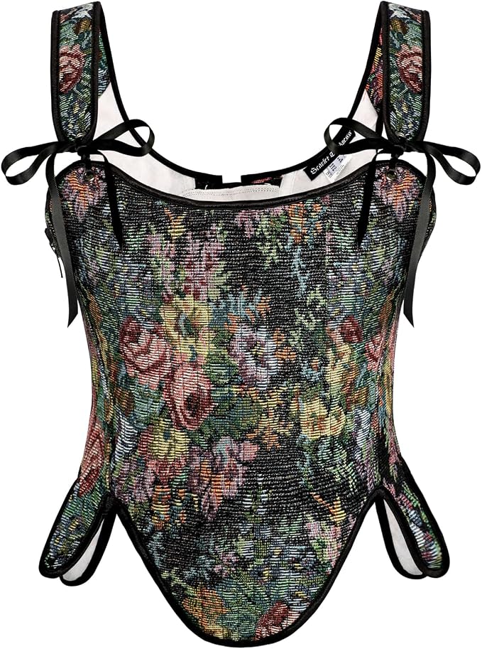 SCARLET DARKNESS Bustier Tops for Women Renaissance Floral Lace Up Bodyshaper by SCARLETDARKNESS