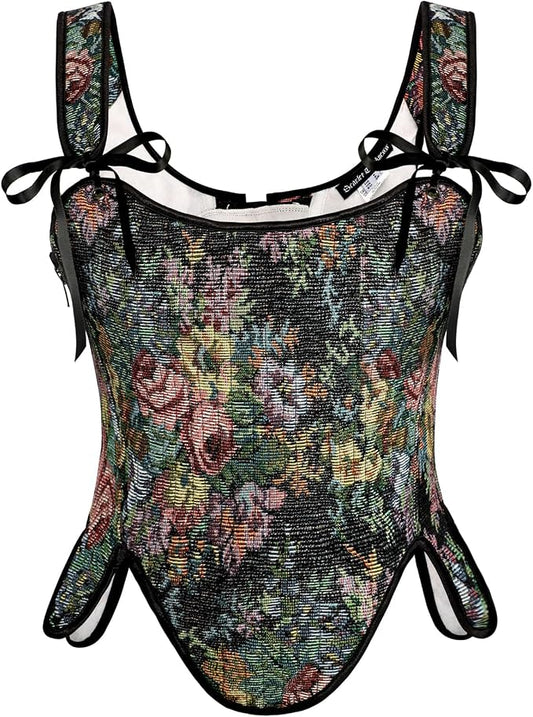 SCARLET DARKNESS Bustier Tops for Women Renaissance Floral Lace Up Bodyshaper by SCARLETDARKNESS