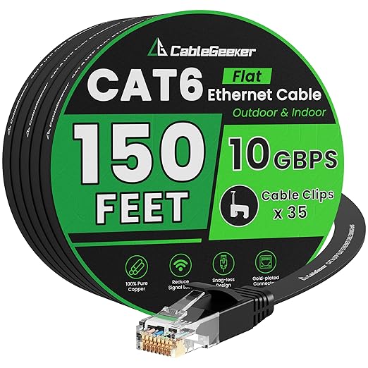 Cat 6 Ethernet Cable 150 ft, Indoor&Outdoor, High Speed 10Gbps Internet Network by CableGeeker