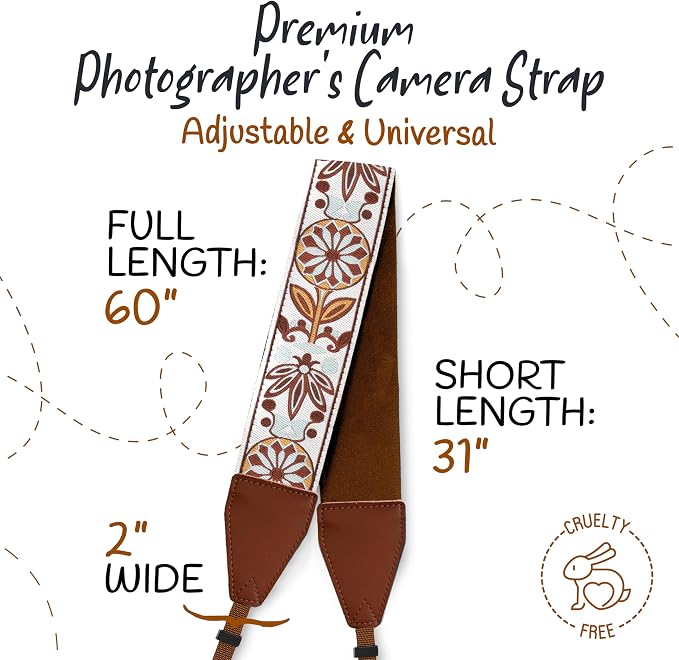 Art Tribute Camera Strap, Vintage Embroidered Neck Shoulder & Crossbody Camera - Image 5