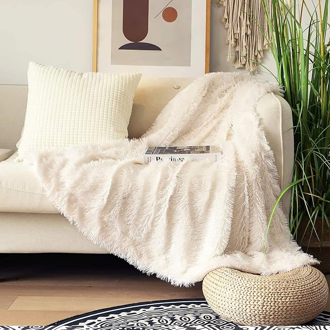 Tuddrom Decorative Extra Soft Fuzzy Faux Fur Throw Blanket 50" x 60", Solid - Image 2