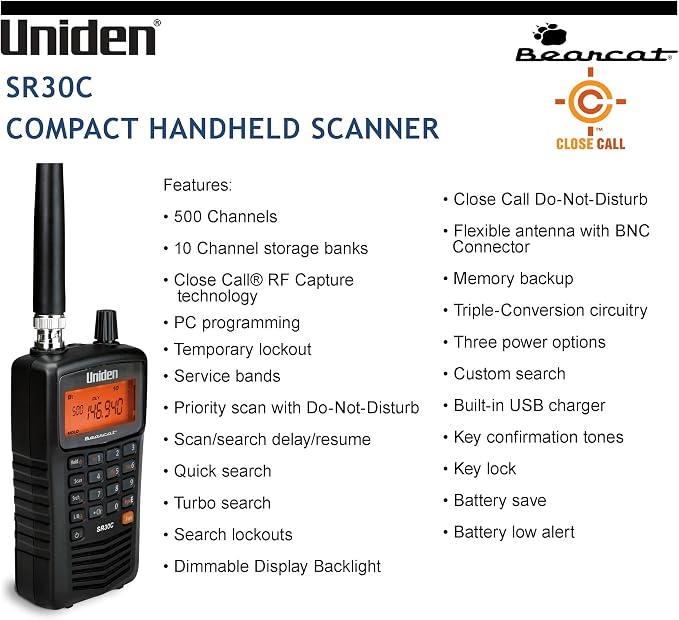 Uniden Bearcat SR30C, 500-Channel Compact Handheld Scanner, Close Call RF - Image 6