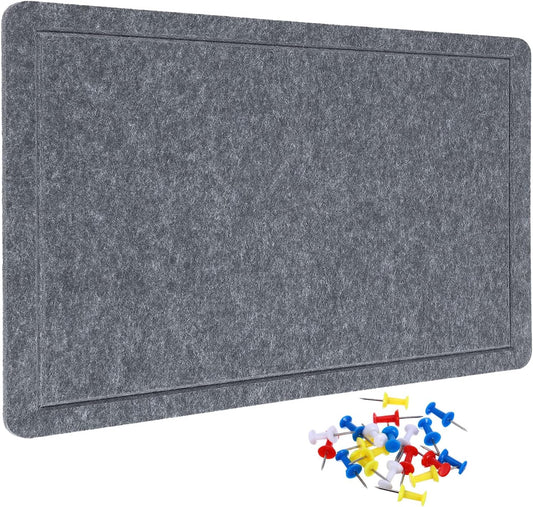 YOKIVE Felt Bulletin Board, 31.5 x 24 -Inch Foldable Decorative Pin Board Self Adhesive Felt Cork Board with 20 Pushpins, Great for Wall, Photo Display, Paste Note, Schedule(Gray)