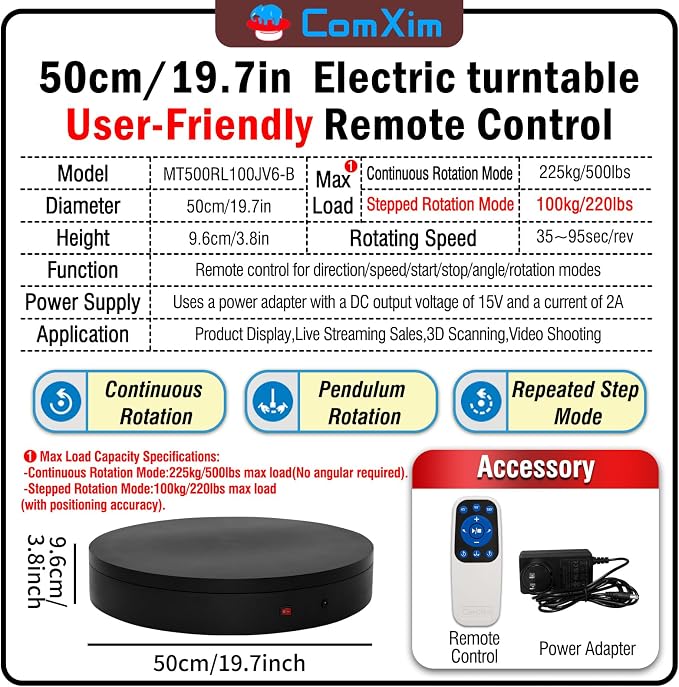 19.7In Remote Large Motorized electric turntable Rotating platform Photography - Image 2
