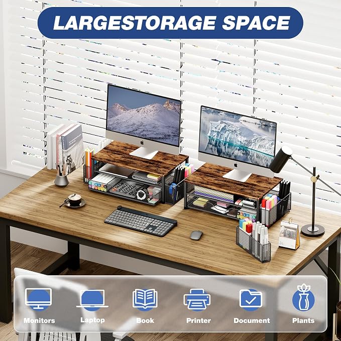 OPNICE Wood Desk Organizers and Accessories, 2-Tier Computer Monitor Stand Riser - Image 4