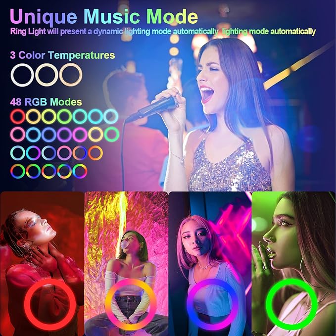 13" Selfie Ring Light with 76" Tripod Stand & 3 Phone Holder, LED Camera - Image 3
