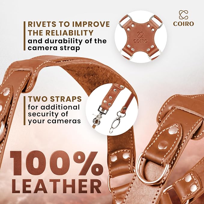 C Coiro Dual Camera Harness Shoulder Leather Camera Strap - Image 3