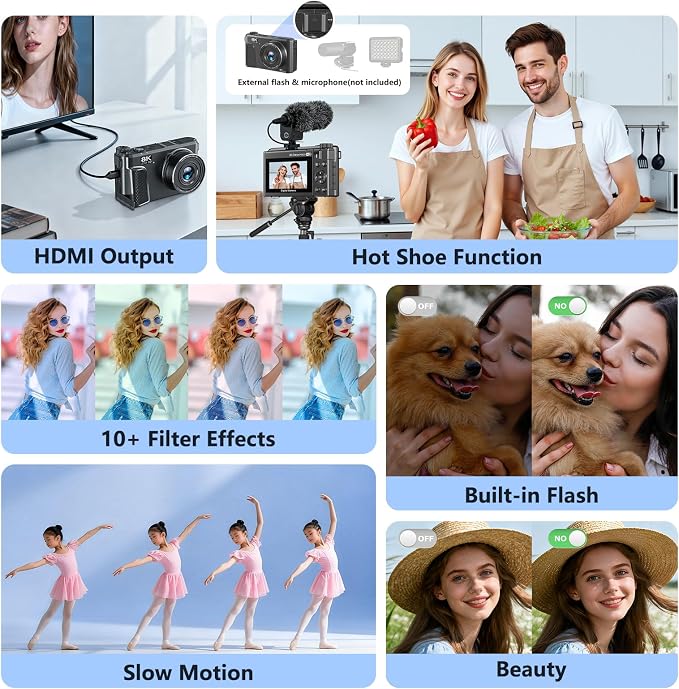 8K Digital Camera for Photography, 88MP HD WiFi Vlogging Camera for YouTube - Image 5