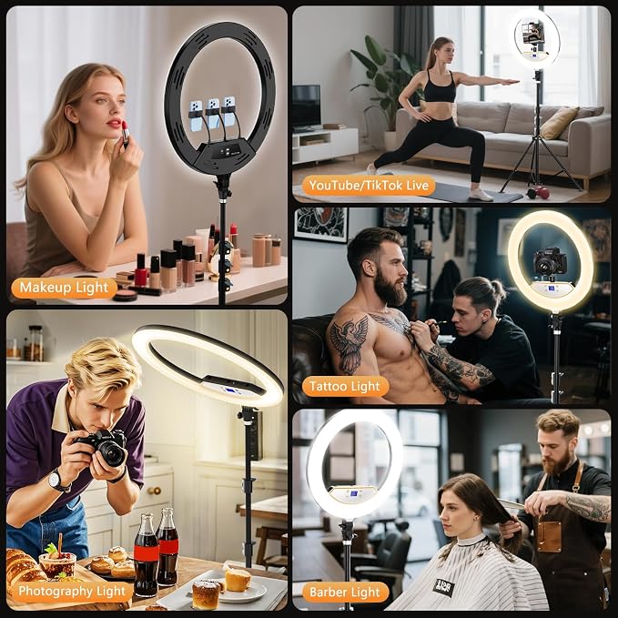 22'' Ring Light with 75'' Tripod Stand, LED Display/2 USB Ports/6500K Dimmable - Image 3