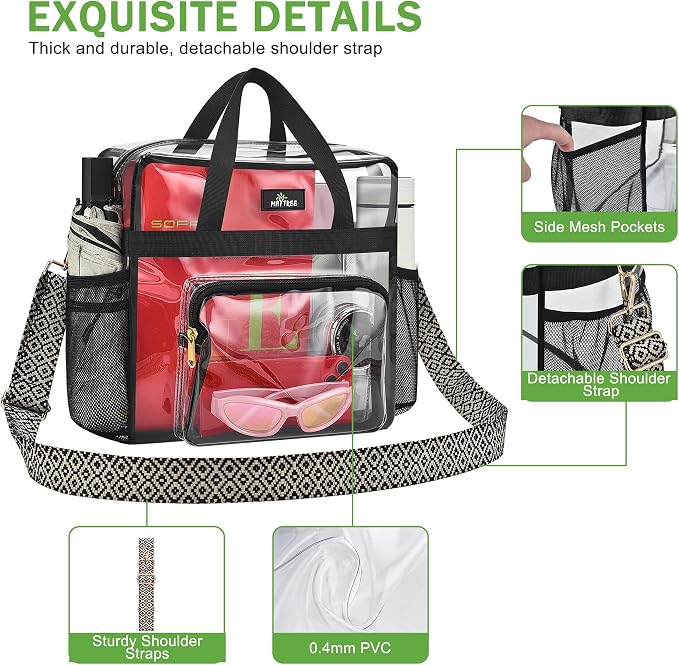 MAY TREE Clear Bag for Stadium Events, 12×6×12 Clear Tote Bag - Image 4