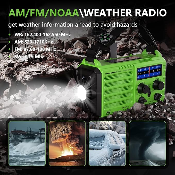 NOAA-Certified Emergency Weather Radio, AM/FM Portable Solar Hand Crank Powered - Image 2